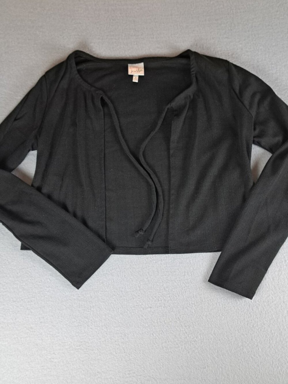Belle Du Jour Womens Medium Black Tie Crop Top Long Sleeve Cardigan